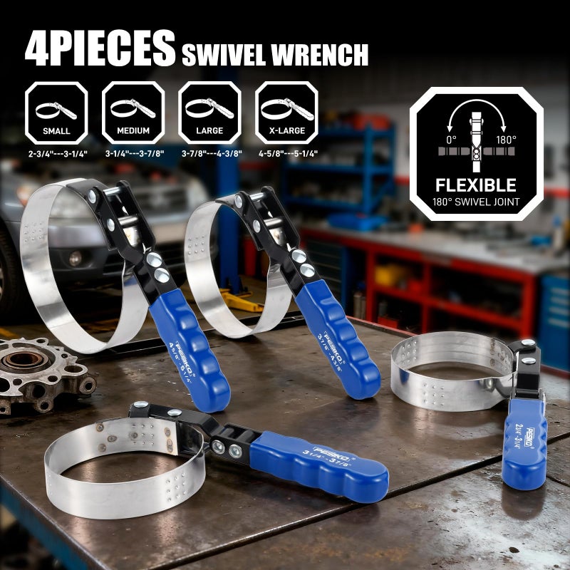 PESIKO 14 Piece Oil Filter Wrench Set, 7pcs Oil Fliter Socket and 64mm Wrench, 4pcs Stainless Steel Swivel Wrenches, 12" Oil Filter Pliers, Universal 3-Jaw Removal Tool, Organized in Storage Case - Image 4