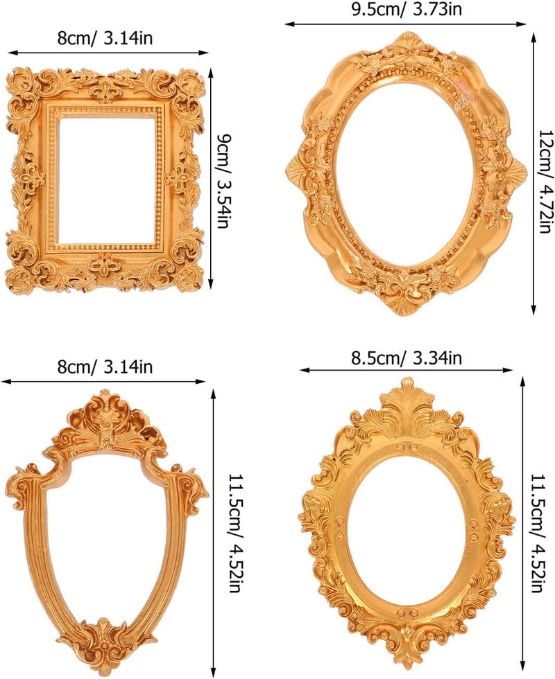 5pcs Mini Vintage Resin Picture Frames for DIY Wall Decor and Jewelry Display, Small Retro European Style Tabletop Photo Holders in Gold Geometric and Elliptical Shapes - Image 2