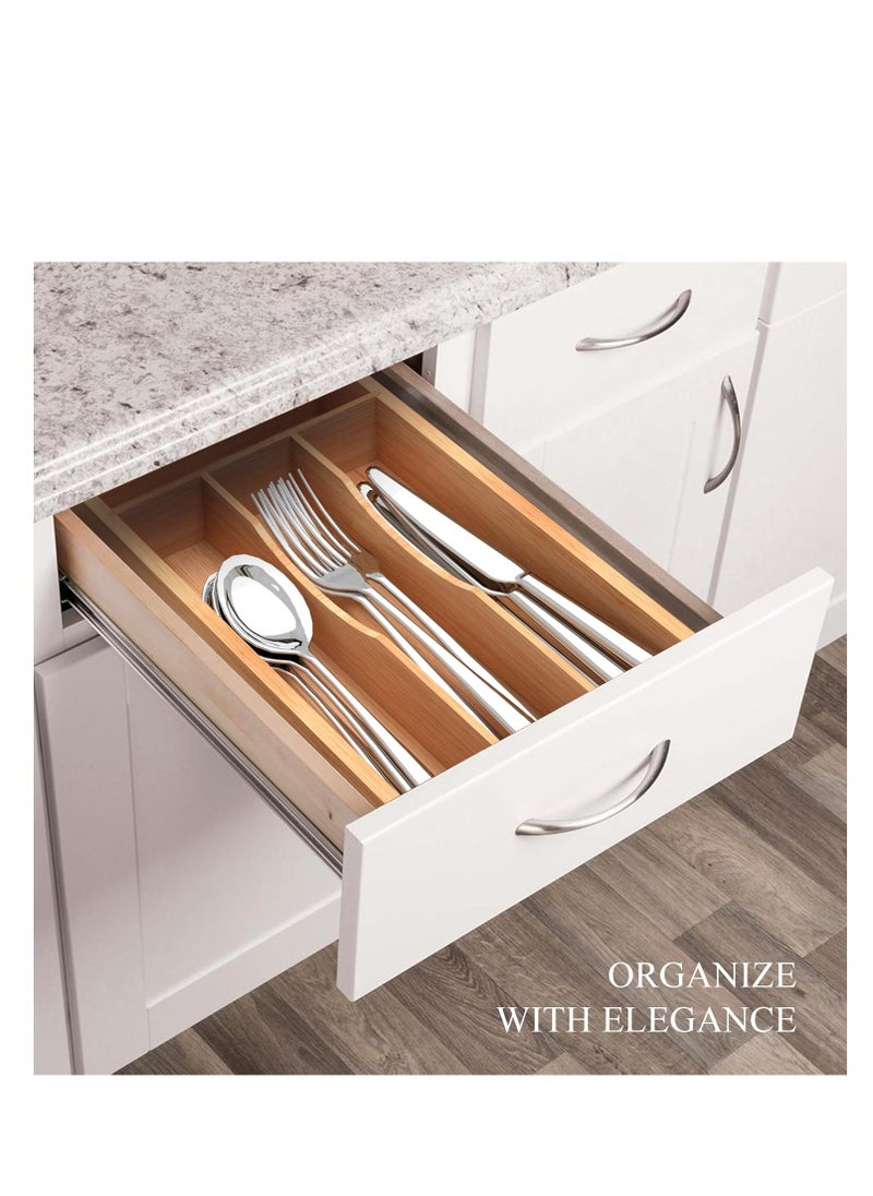 Generic - Bamboo Kitchen Drawer Organizer – 4-Grid Cutlery Tray and Silverware Holder for Utensils, Flatware, and Kitchen Storage - Image 1