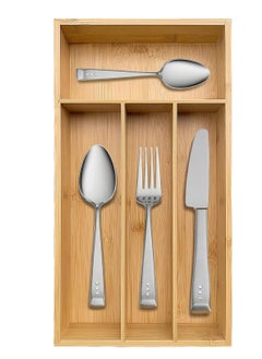 Bamboo Kitchen Drawer Organizer – 4-Grid Cutlery Tray and Silverware Holder for Utensils, Flatware, and Kitchen Storage