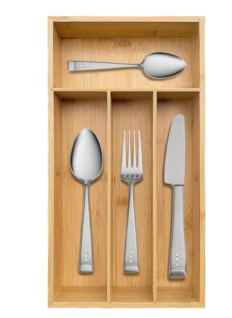 Generic - Bamboo Kitchen Drawer Organizer – 4-Grid Cutlery Tray and Silverware Holder for Utensils, Flatware, and Kitchen Storage - Image 1