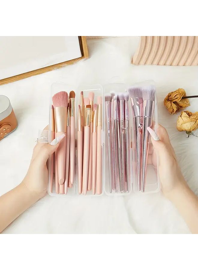 4 Pcs Transparent Flip Top Storage Box Portable Lightweight Plastic Organizer For Makeup Brushes Cutlery Toothbrushes Straws Travel And Home Use - Image 2