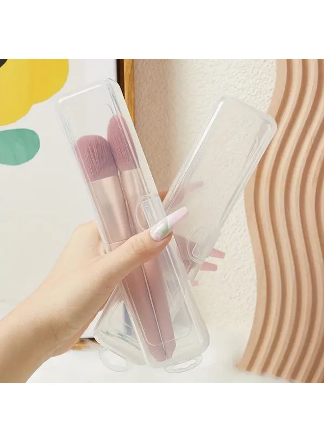 4 Pcs Transparent Flip Top Storage Box Portable Lightweight Plastic Organizer For Makeup Brushes Cutlery Toothbrushes Straws Travel And Home Use - Image 1
