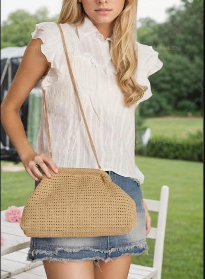 DIHKLCIO Summer Beach Woven Clutch Purses for Women 2025 Cloud Dumpling Pouch Purse Crossbody Bag Handbag Crochet Stripped, Red, Small - Image 5