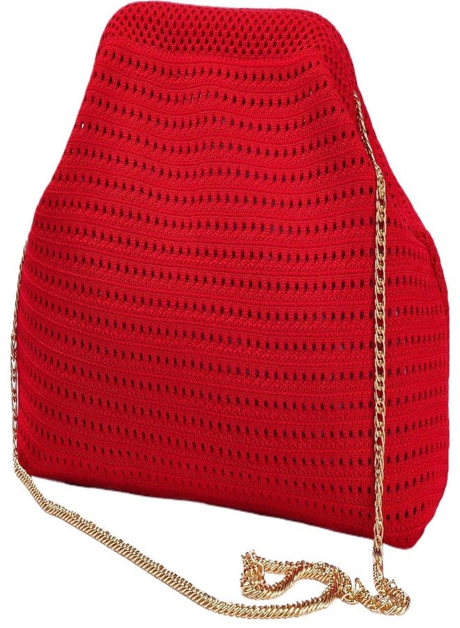 DIHKLCIO Summer Beach Woven Clutch Purses for Women 2025 Cloud Dumpling Pouch Purse Crossbody Bag Handbag Crochet Stripped, Red, Small - Image 1