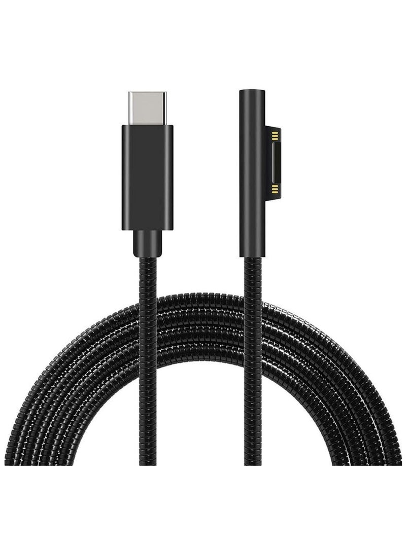 Nylon Braided Charging Cable for Microsoft Surface Pro 6/5/4/3 Laptop 4/3/2/1, Must Work with 65W 15V USB-C Charger (Black) - Image 1