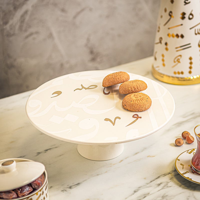 لا ميسا حامل كيك بورسلان أبيض مزين بالخط العربي - Image 5