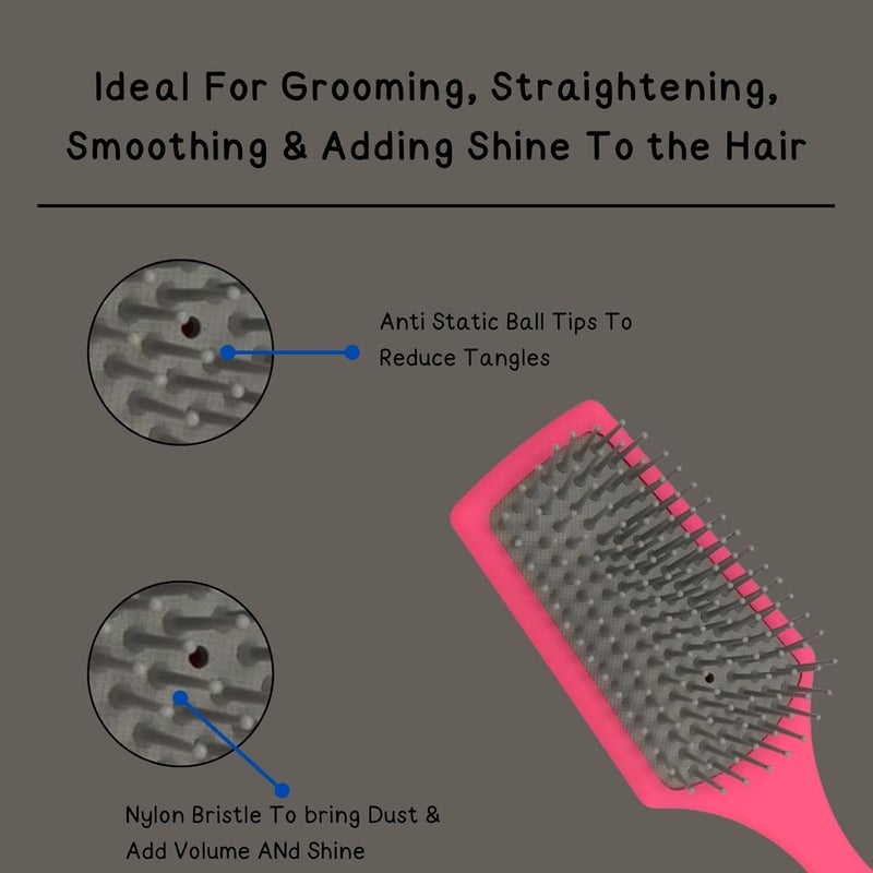 Scarlet Line Large Paddle Hair Brush with Plastic Handle Air Cushion Paddle Brush with Ball Tip Nylon Bristles Styling n StraighteningPink Color - Image 3