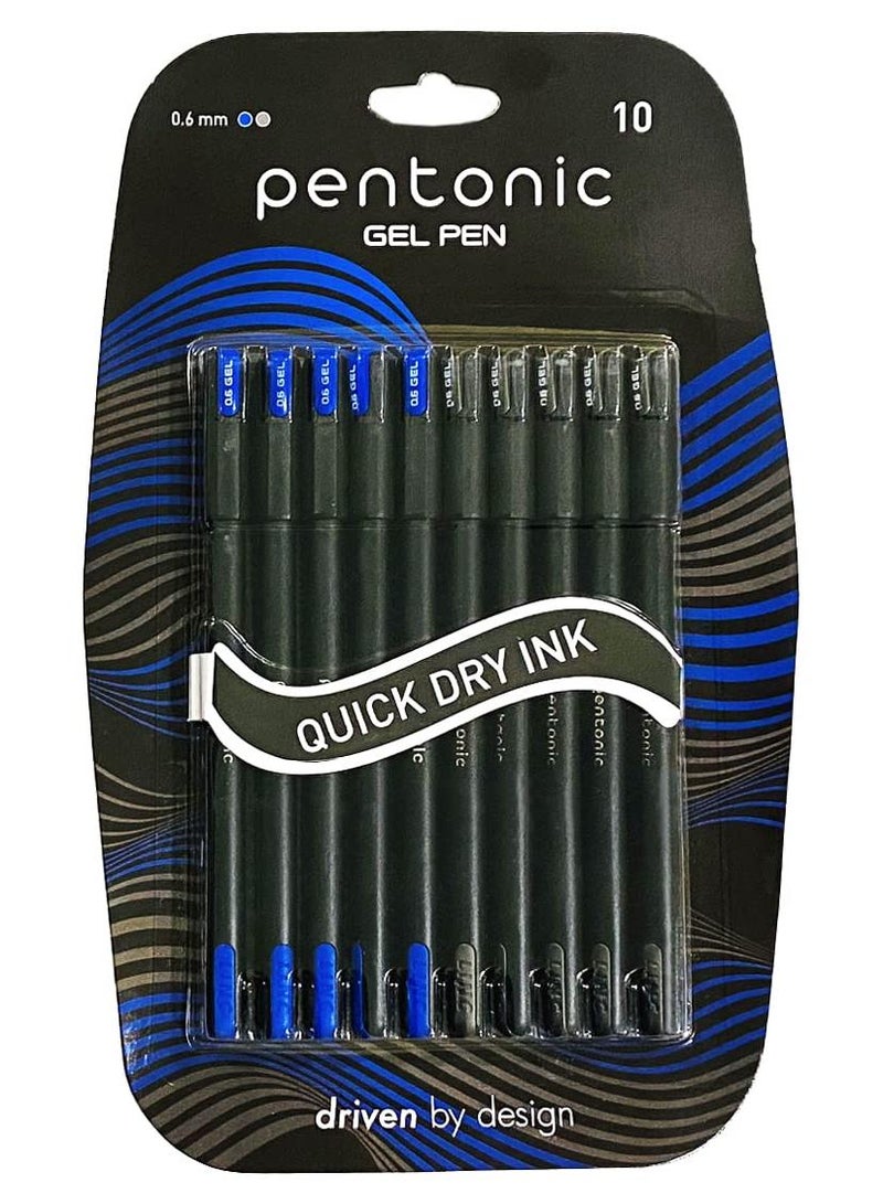 Pentonic 0.6 mm Gel Pen Blister Pack | Black Body | Blue & Black Ink | Set of 10 - Image 1