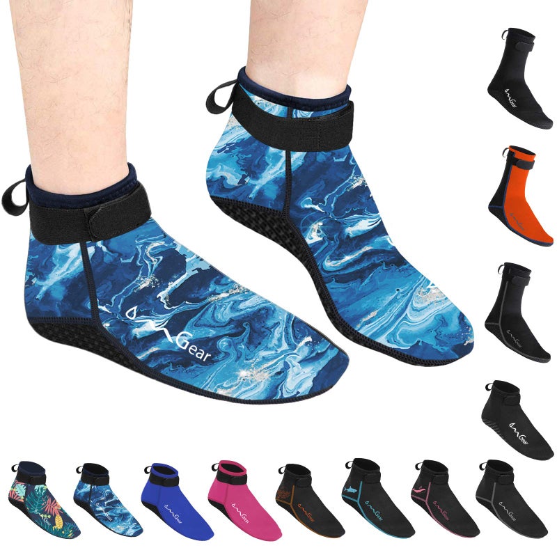 OMGear Water Socks Neoprene Socks Beach Booties Shoes 3mm Glued Blind Stitched AntiSlip Wetsuit Boots Fin Swim Socks 3mm Low CutSea SMen 67Women 68