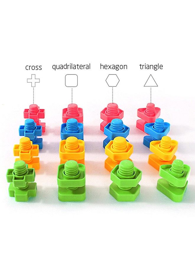 32 قطعة من أشكال الصواميل والمسامير وألعاب التكديس وفرز الألوان والسيقان وألعاب التعلم والبناء والبناء من مونتيسوري للأطفال لعبة مطابقة لمرحلة ما قبل المدرسة ومهارات الحركة الدقيقة للأطفال - Image 3