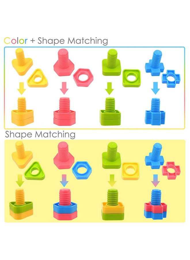 32 قطعة من أشكال الصواميل والمسامير وألعاب التكديس وفرز الألوان والسيقان وألعاب التعلم والبناء والبناء من مونتيسوري للأطفال لعبة مطابقة لمرحلة ما قبل المدرسة ومهارات الحركة الدقيقة للأطفال - Image 5