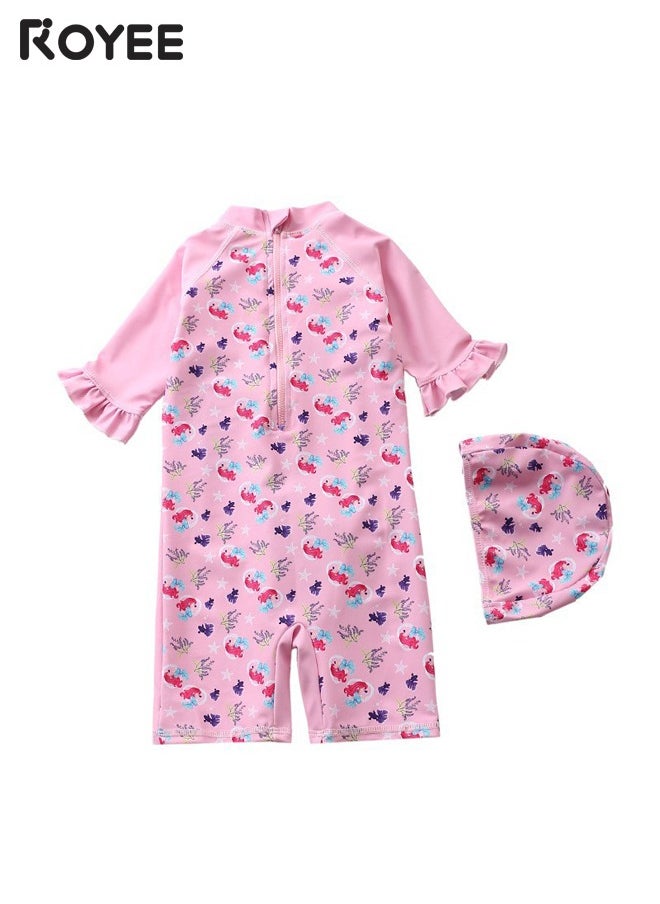 Royee Children's Mermaid Swimsuit， Long sleeved One Piece Sun Proof kids Swimwear With Swim Cap For Height 70-120cm Girls  - Image 2
