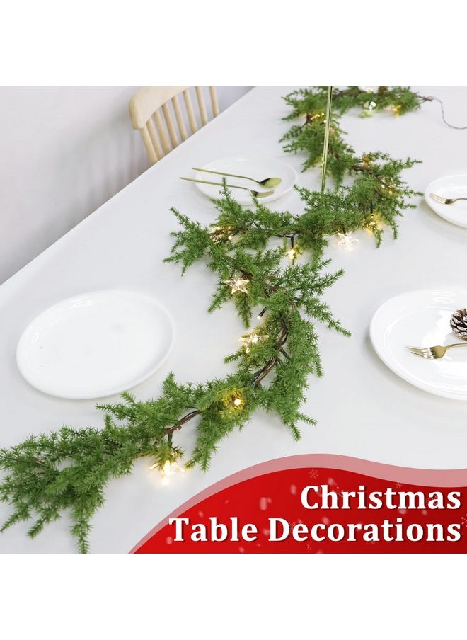 Camlinbo Christmas Garland with Lights, 6 Ft Cedar Pine Garland- Juniper Winter Greenery Garland with Timer 10 Star Lights Pine Cones Garlands Christmas Decoration for Home Fireplace Table Decor  - Image 5
