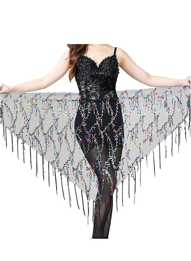 Belly Dance Hip Scarf, Sequins Tassel Skirt, Latin Hula Belt, Glitter Bohemian Skirt for Women and Girls Festival Performance - Image 1