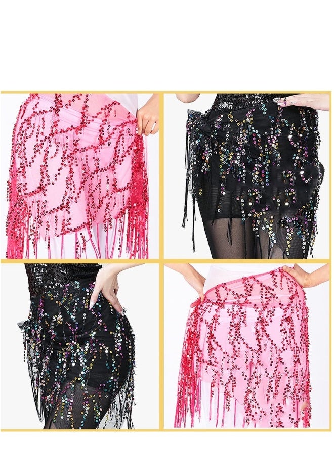 Belly Dance Hip Scarf, Sequins Tassel Skirt, Latin Hula Belt, Glitter Bohemian Skirt for Women and Girls Festival Performance - Image 2