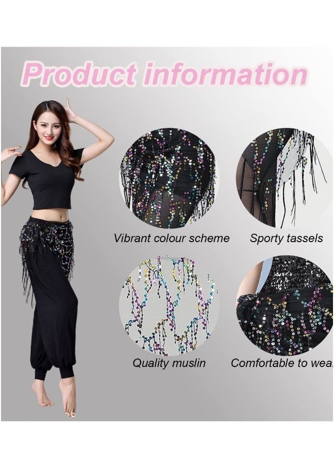 Belly Dance Hip Scarf, Sequins Tassel Skirt, Latin Hula Belt, Glitter Bohemian Skirt for Women and Girls Festival Performance - Image 3