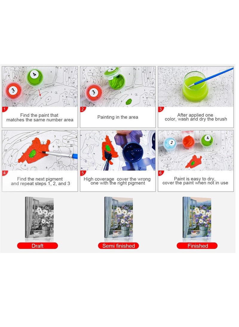 KASTWAVE طلاء بالرقم للبالغين للمبتدئين، طقم طلاء بالرقم للزهور للبالغين على قماش طلاء أكريليك، رسم مع فرش طلاء زيتية لزينة المنزل (16x20 بوصة) - Image 5