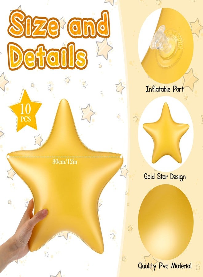 Lunmon 10 Pcs Gold Star Beach Balls 12 Inches Inflatable Star Shaped Beach Ball Floating Ball for Swimming Pool Favor Water Gender Reveal Wedding Party Prom(Stylish Style) - Image 3