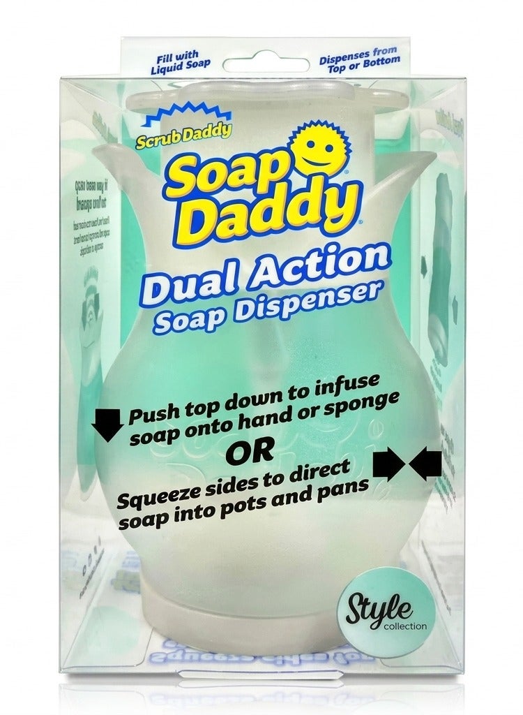 Scrub Daddy Soap Daddy Dual Action Soap Dispenser, Refillable Liquid Dish Soap Pump for Kitchen Sink, Top Press and Side Squeeze Soap Dispenser for Sponge and Cookware Cleaning - Image 1