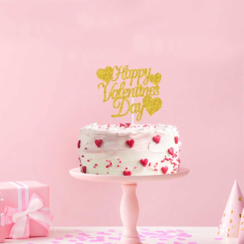 Creaides 12pcs Gold Glitter Happy Valentine's Day Cake Toppers Food Picks Cake Decorations for Valentine's Day Party Suppliers - Image 3