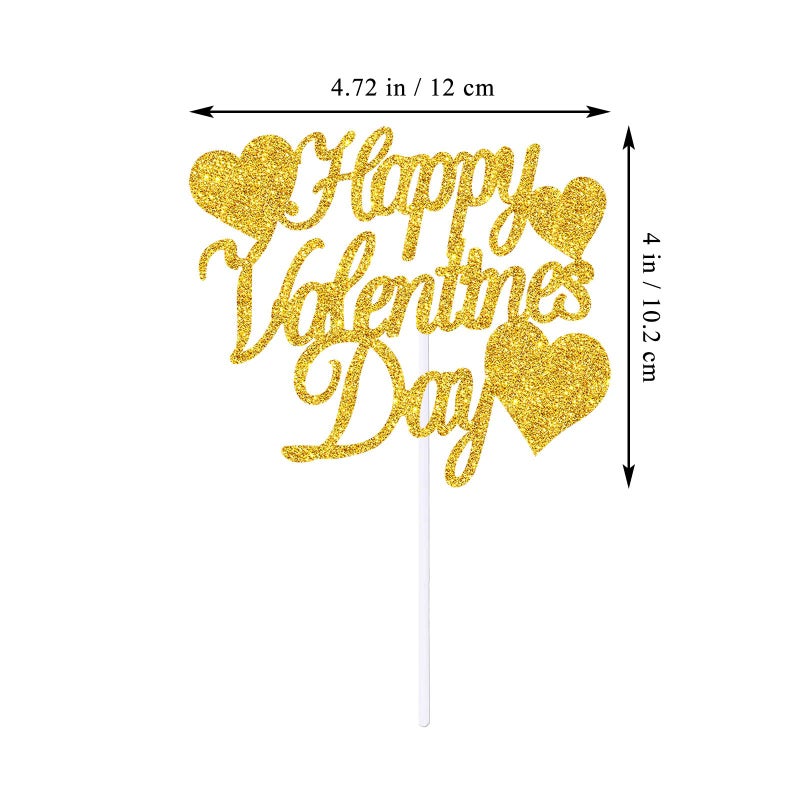 Creaides 12pcs Gold Glitter Happy Valentine's Day Cake Toppers Food Picks Cake Decorations for Valentine's Day Party Suppliers - Image 2