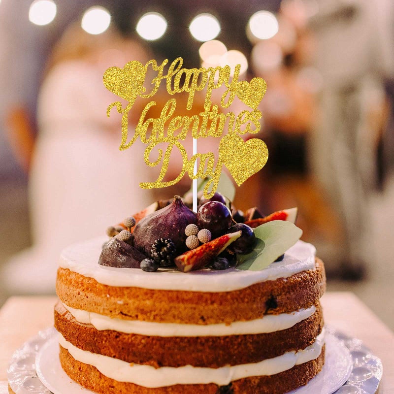 Creaides 12pcs Gold Glitter Happy Valentine's Day Cake Toppers Food Picks Cake Decorations for Valentine's Day Party Suppliers - Image 4