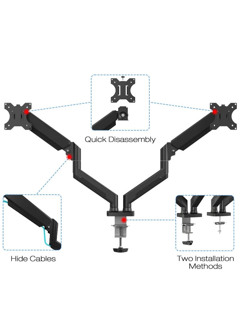 Dual Monitor Stand, Adjustable Gas Spring Monitor Desk Arm, Heavy Duty Monitor Mount, Load Capacity 2-10 KG VESA Monitor Stand, Suitable for 13 to 32 inch Computer Monitor Mount for Home Office - Image 5