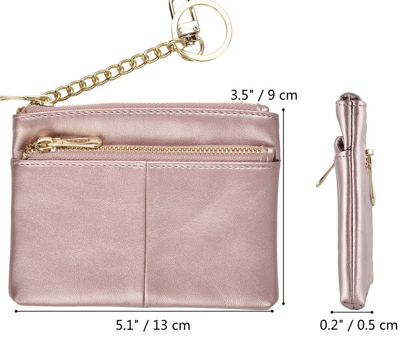 Beurlike Womens RFID Coin Purse Change Wallet Small Leather Card Holder Keychain (Rose Gold) - Image 5