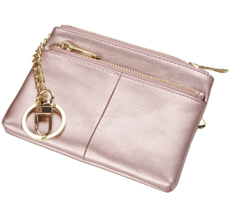 Beurlike Womens RFID Coin Purse Change Wallet Small Leather Card Holder Keychain (Rose Gold) - Image 2