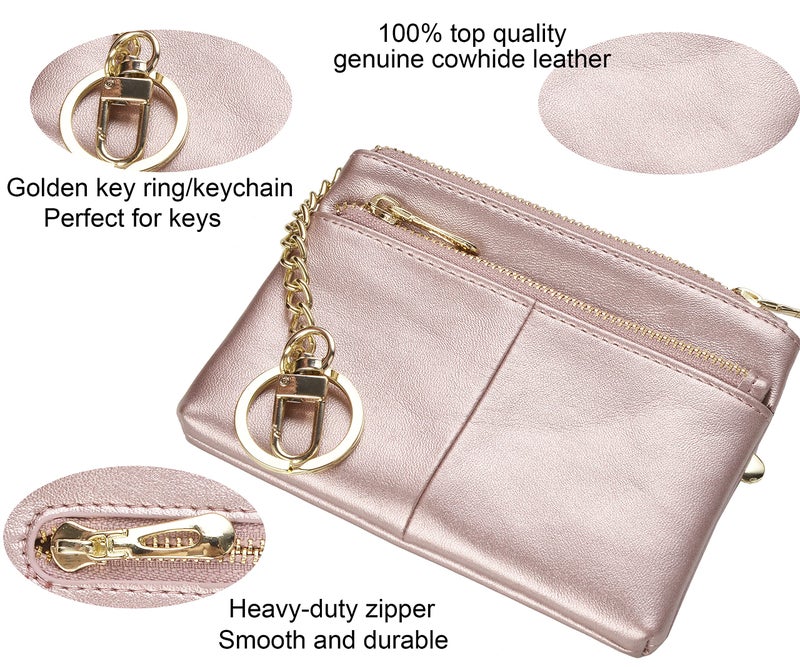 Beurlike Womens RFID Coin Purse Change Wallet Small Leather Card Holder Keychain (Rose Gold) - Image 4