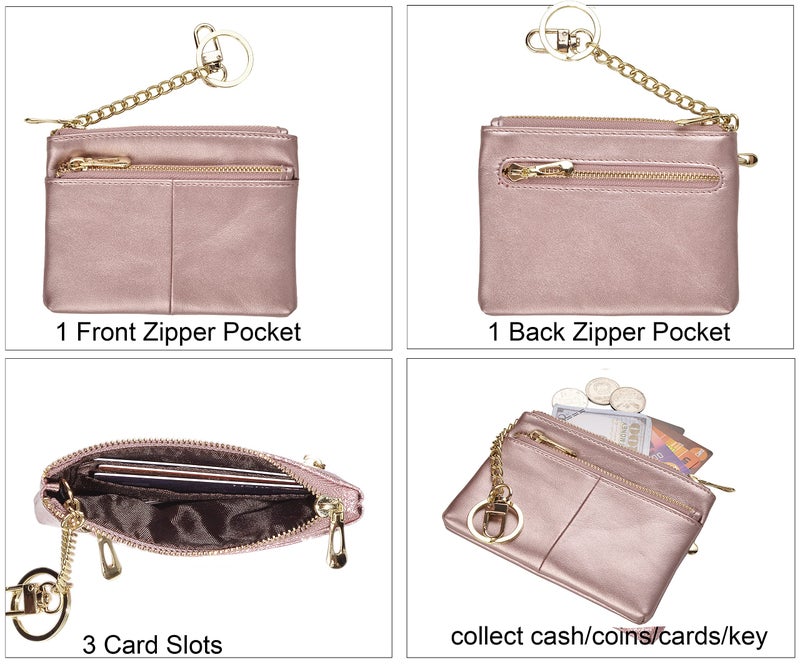 Beurlike Womens RFID Coin Purse Change Wallet Small Leather Card Holder Keychain (Rose Gold) - Image 3