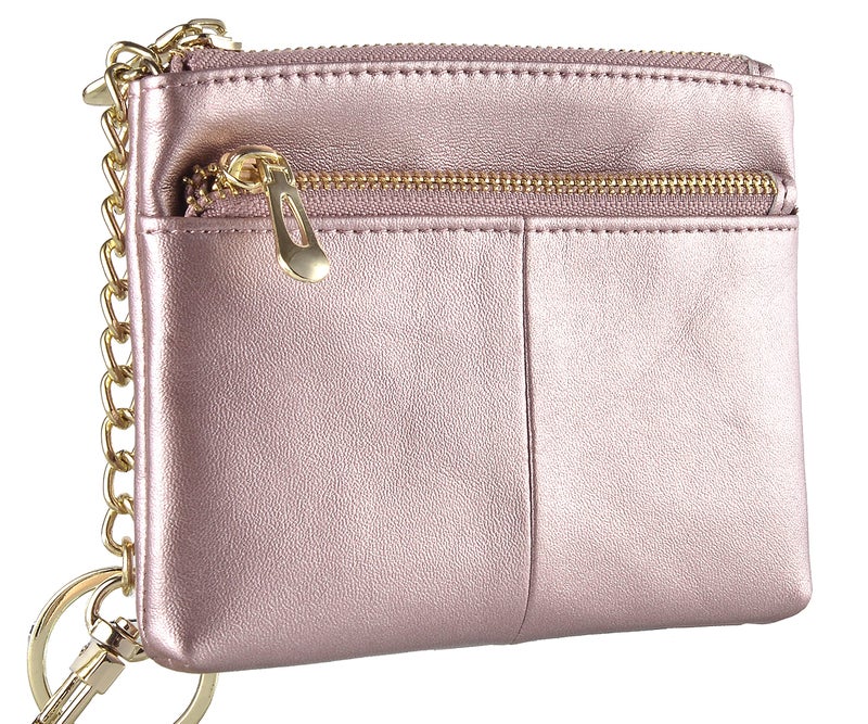 Beurlike Womens RFID Coin Purse Change Wallet Small Leather Card Holder Keychain (Rose Gold) - Image 1