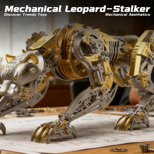 Wauvmoss 3D Metal Puzzle for Adults 506Pcs Steampunk Mechanical Leopard Model Kits to Build DIY Creative Art Desktop Ornament for Home Office Decor Gold - Image 5