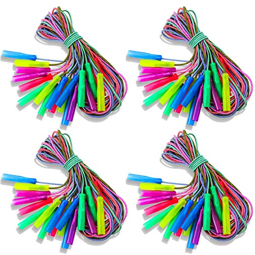 Honoson 100 Pcs Rainbow Jump Rope Bulk Gift for Kids 78ft Nylon Stripe Ropes with Handle Adjustable Colorful Party Favor Christmas Item Gift Outdoor Exercise Fitness Multicolor - Image 1