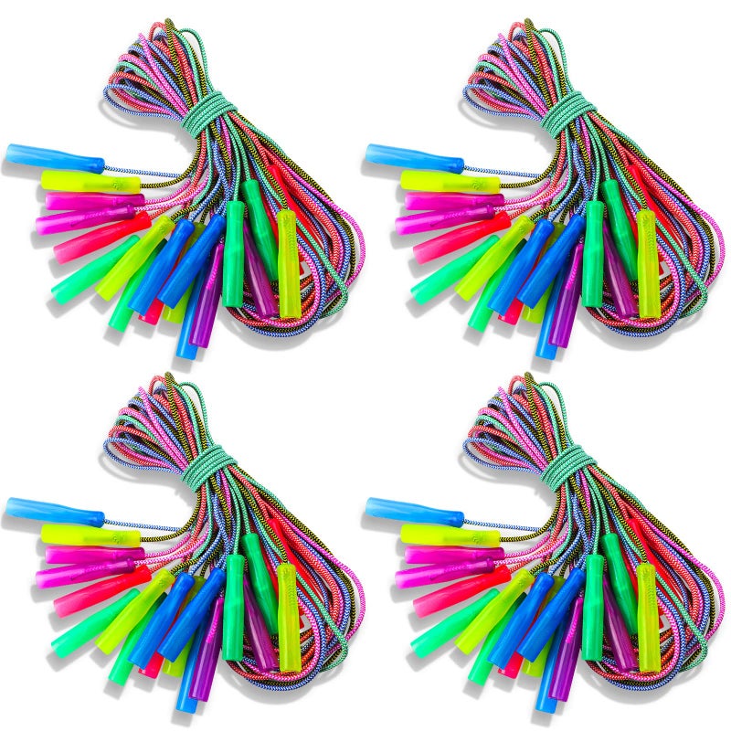 Honoson 100 Pcs Rainbow Jump Rope Bulk Gift for Kids 78ft Nylon Stripe Ropes with Handle Adjustable Colorful Party Favor Christmas Item Gift Outdoor Exercise Fitness Multicolor - Image 2