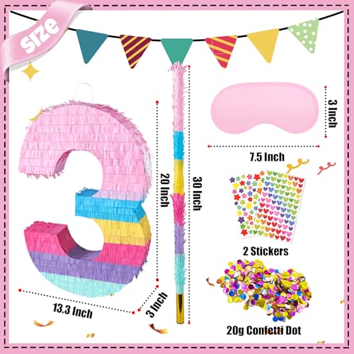 PCFING 20 Inch Number 3 Piata Candy Color with 30 Inch Piata Stick Blindfold Confetti for Boys Girls Adults Birthday Party Decorations Anniversary Celebration Fiesta - Image 5