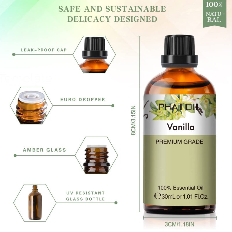 PHATOIL Vanilla Essential Oil, 1.01Fl.Oz (30ML) PHATOIL Pure Essential Oil Singles for Aromatherapy Diffusers, Humidifiers, Great for DIY Candle and Soap Making, Gift for Friend - Image 5