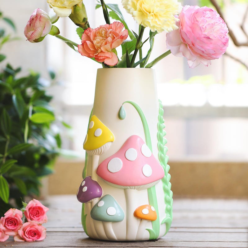 GUGUGO Pastel Mushrooms Vase for Flower 8InchTall Rainbow Funky Mushroom Decor Eclectic Vases for Flowers Unique Colorful Decorative Vase Cute Room Decor Aesthetic