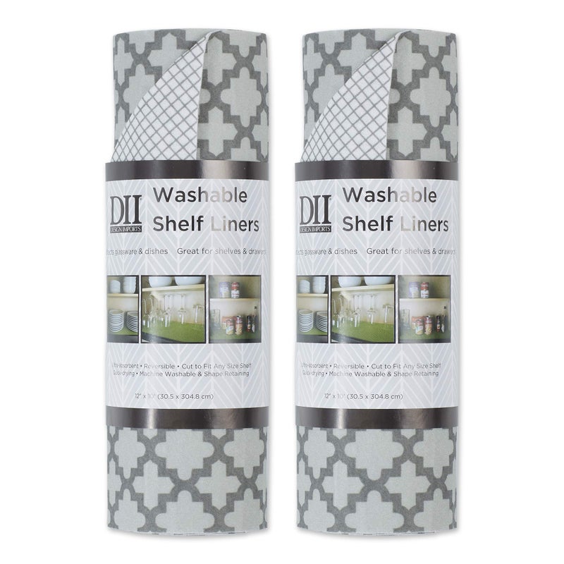 DII Fridge  Shelf Liner Collection NonAdhesive Cut to fit Machine Washable 12x20 Gray Lattice 2 Piece