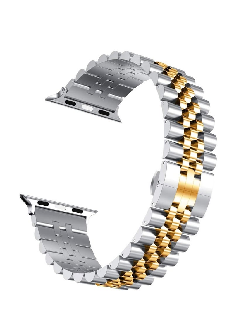 ELTRAZONE Compatible with Apple Watch Band 44mm 42mm 40mm 38mm Stainless Steel Heavy Band with Butterfly Folding Clasp Link Bracelet - Image 2