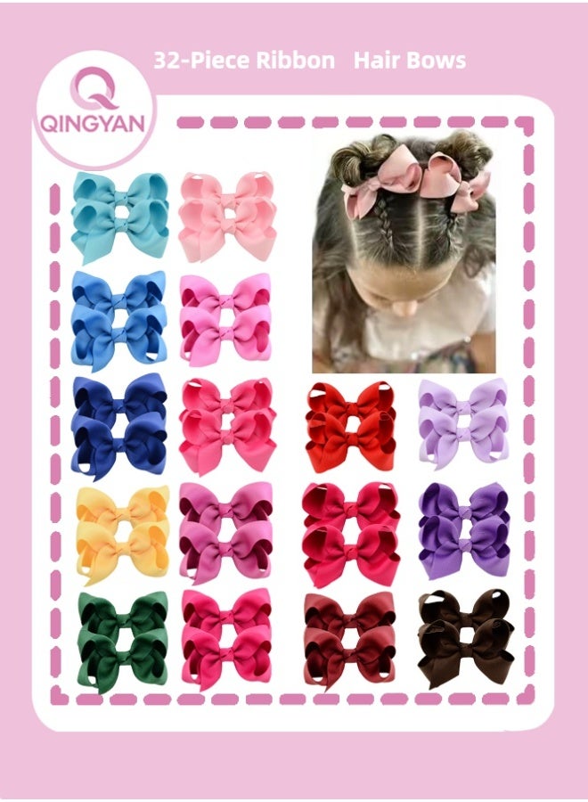 QINGYAN 32-Piece Ribbon   Hair BowsMulticolored upturned flower bow duckbill clipFor Girls Babies Toddlers Teens Gifts In Pairs - Mix Color - Image 1