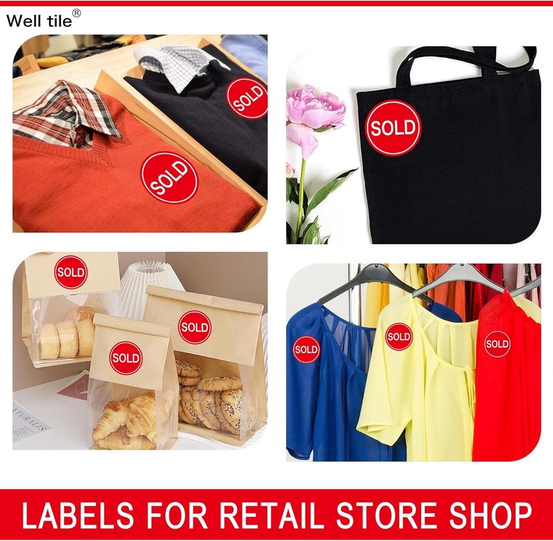 Well Tile 2 Inch Sold Stickers Fluorescent Red Sold Labels - Sold Point of Sale Pricing Inventory Control Labels for Retail Store Shop Tag Yard Sale 500 Pcs - Image 2