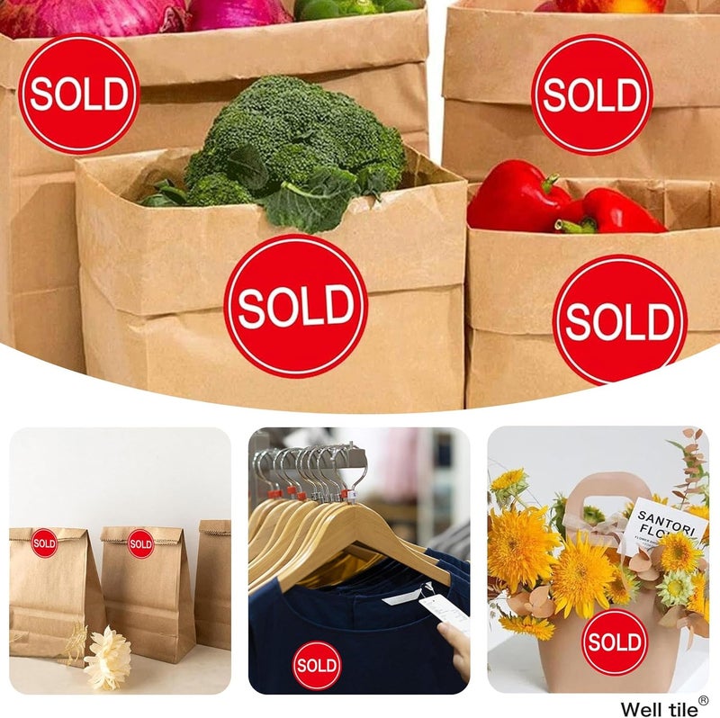 Well Tile 2 Inch Sold Stickers Fluorescent Red Sold Labels - Sold Point of Sale Pricing Inventory Control Labels for Retail Store Shop Tag Yard Sale 500 Pcs - Image 3