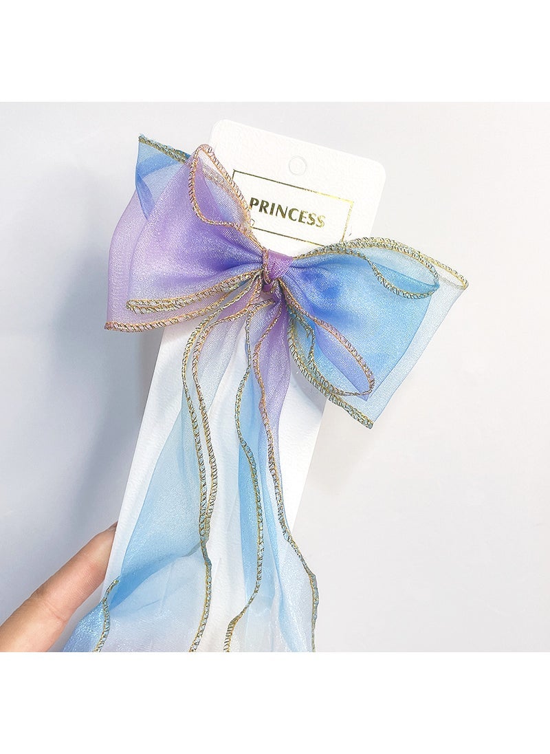 Generic Princess Style Childrens Hairband Butterfly Knot Hair Clip Tailored Braid Ribbon Princess Sash Headwear for Girls 7# gradient blue (1 pack)