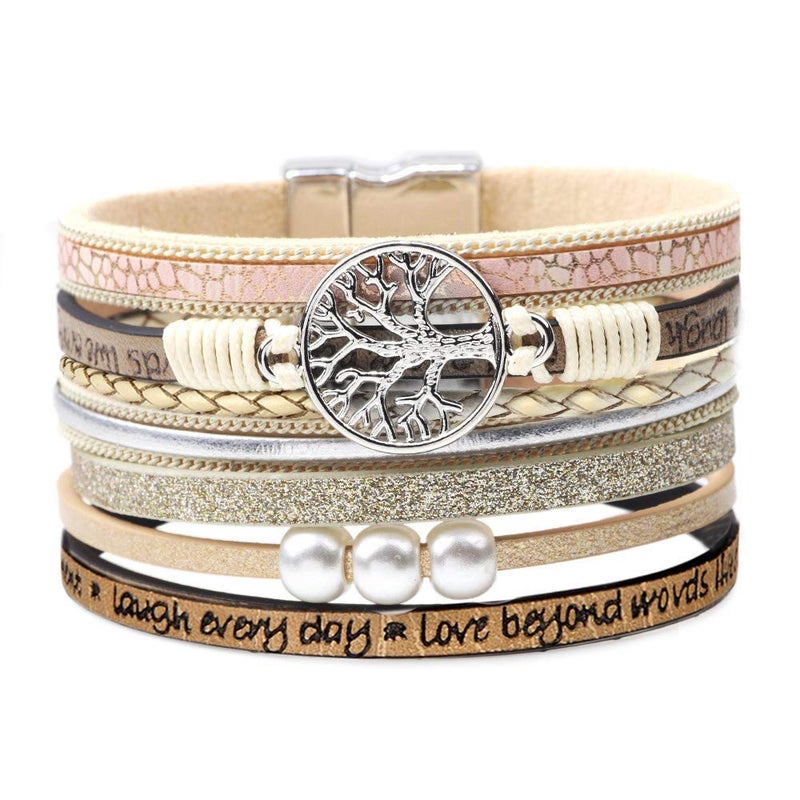 DESIMTION Inspirational Tree of Life Leather Bracelets for Women,Mothers Day Birthday Jewelry Gifts for Teens Girls - Image 1