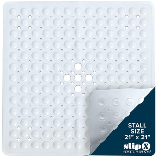 SlipX Solutions Essential Square Shower Mat, 21"x21", Grippy Textured Surface, 25% Stronger Suction Cups, Non-Slip Shower Floor Mat for Bathers of All Ages, Fits Standard Shower Stalls & Tubs, White - Image 1