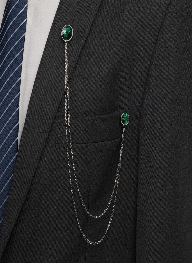 هاوسن بروش هاوسون للرجال مرصع بحجر الميلاد، مع سلسلة متدلية وكريستال، دبوس فضي للرجال مناسب لحفلات الزفاف/أعياد الميلاد/المناسبات الرسمية. - Image 2