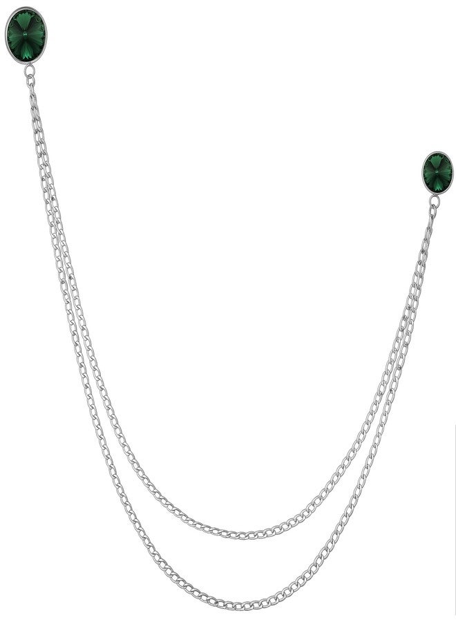 هاوسن بروش هاوسون للرجال مرصع بحجر الميلاد، مع سلسلة متدلية وكريستال، دبوس فضي للرجال مناسب لحفلات الزفاف/أعياد الميلاد/المناسبات الرسمية. - Image 1