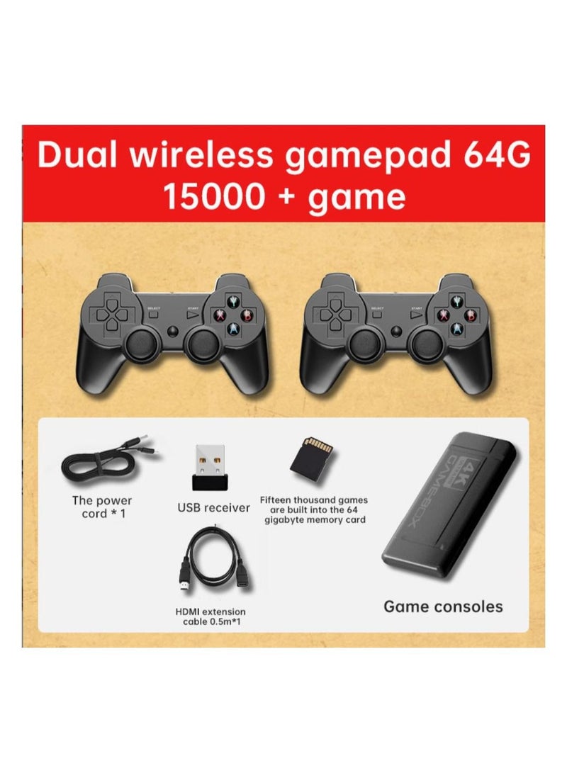 4K HD video game console, dual 2.4G wireless controllers, plug-and-play video game stick, built-in 15,000 games, retro handheld game console  - Image 1